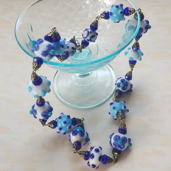 Hand Crafted Repurposed Vintage Lampwork Glass Bead Necklace - Picture 4 of 14